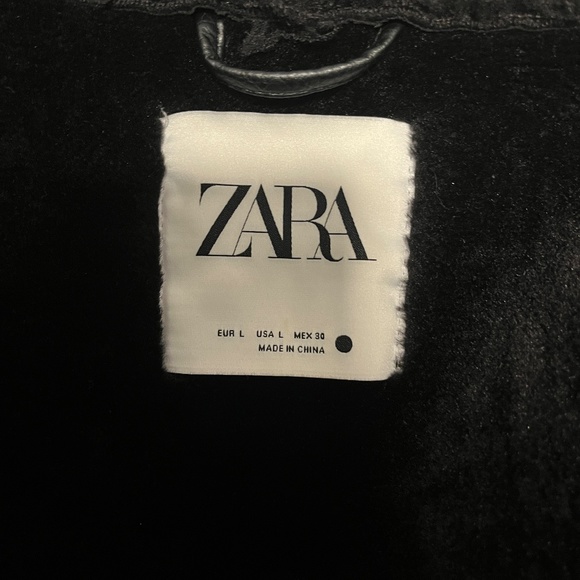 Zara Black Sherling Interior Moto Jacket sz L - Picture 3 of 3